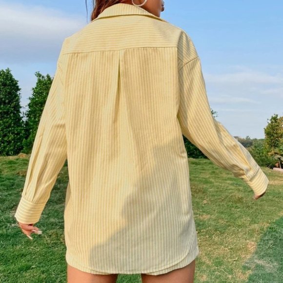 YELLOW STRIPED BLOUSE AND SHORTS SET SUMMER STREETWEAR - Picture 6 of 7